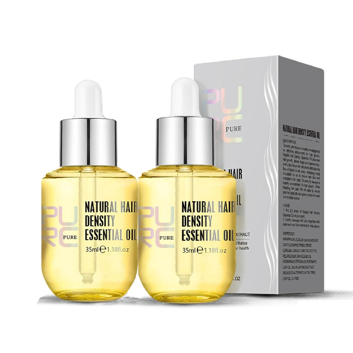 PURC Natural Hair Density Essential Growth Oil for Men and Women Damaged Hair Veganic HuaQing 2 Pcs